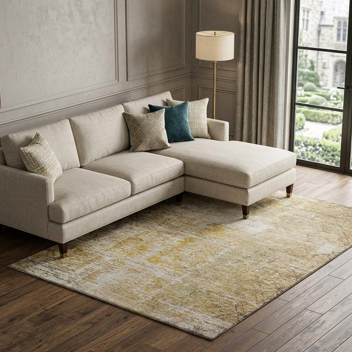 10' X 14' Geometric Washable Area Rug With UV Protection (688087) - Gold / Ivory / Beige