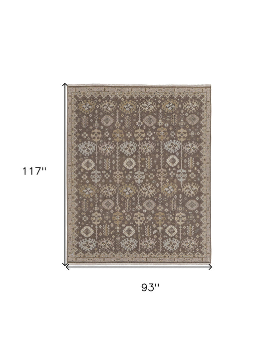 8' x 10' Wool Oriental Hand Knotted Area Rug With Fringe - Tan And Brown