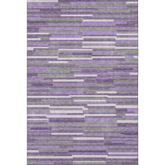 10' X 14' Striped Washable Area Rug With UV Protection (671090) - Purple / Ivory / Gray