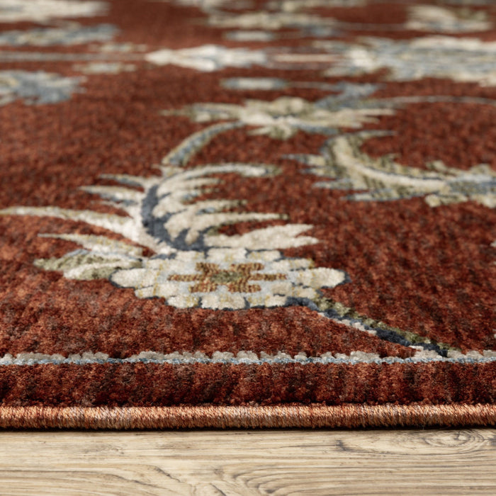 8' X 11' Oriental Area Rug With Fringe - Red