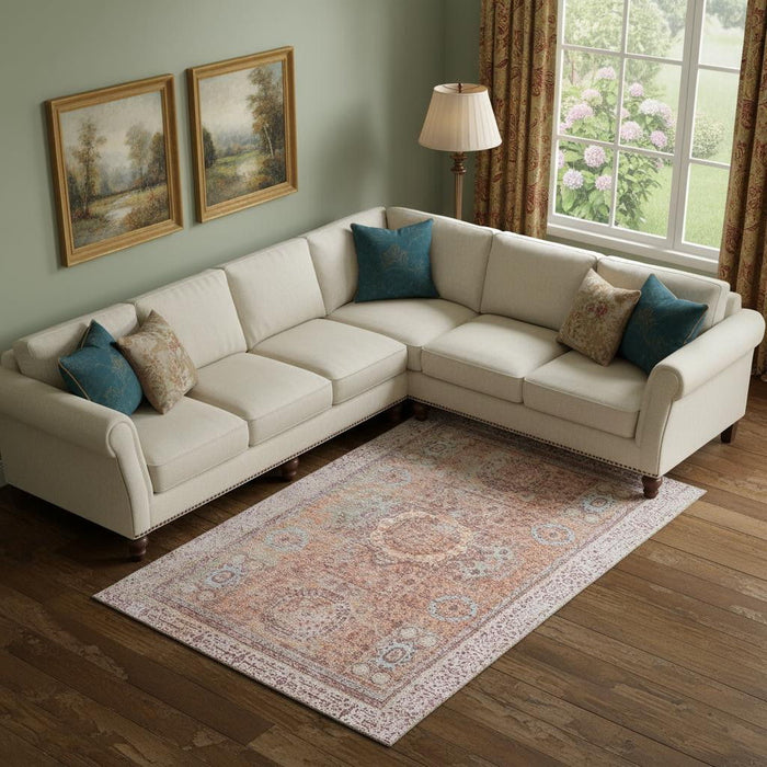 10' X 14' Oriental Washable Area Rug With UV Protection (699776) - Orange / Gray