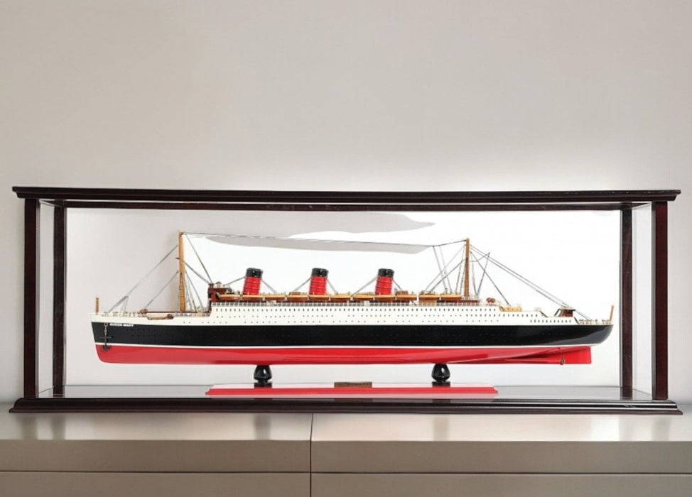 Hand Painted RMS Queen Mary Medium Display Case Model Boat - Black / Red