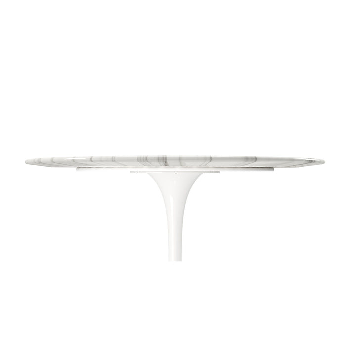 40" Rounded Stone And Metal Pedestal Base Dining Table - White