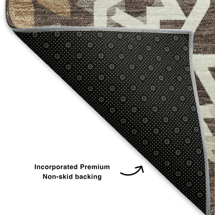 8' X 10' Geometric Washable Area Rug With UV Protection (652213) - Chocolate / Ivory