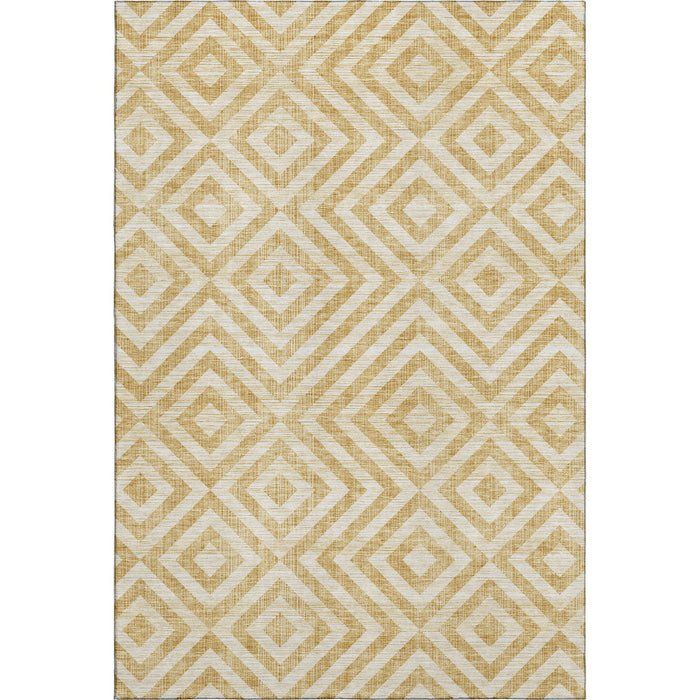 9' X 12' Geometric Washable Area Rug With UV Protection - Ivory And Gold