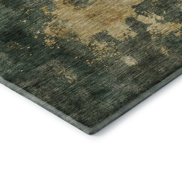 10' X 14' Abstract Washable Area Rug With UV Protection (683620) - Fern Green / Gold / Silver