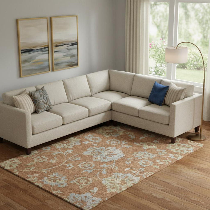 9' X 12' Floral Washable Area Rug With UV Protection (667932) - Rust / Gray