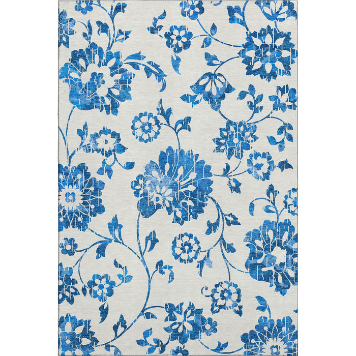 10' X 14' Floral Washable Area Rug With UV Protection (667957) - White / Blue
