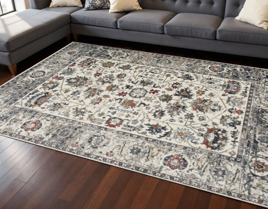 8' X 10' Floral Medallion Area Rug (660164) - Cream / Gray / Red
