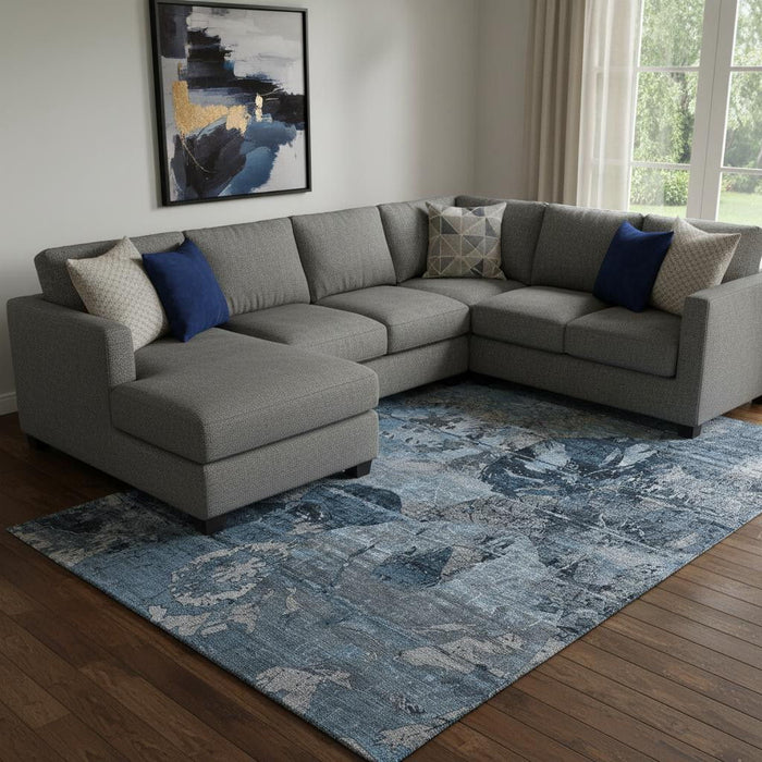 10' X 14' Abstract Washable Area Rug With UV Protection (648844) - Denim Blue / Gray