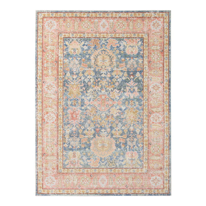 9' x 13' Floral Power Loom Area Rug - Blue Gold And Orange