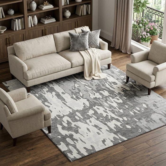 10' X 14' Abstract Washable Area Rug With UV Protection (675846) - Gray / Ivory / Silver