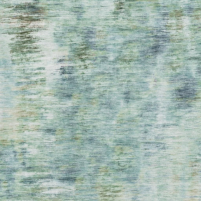 10' X 14' Abstract Washable Area Rug With UV Protection - Teal / Ivory