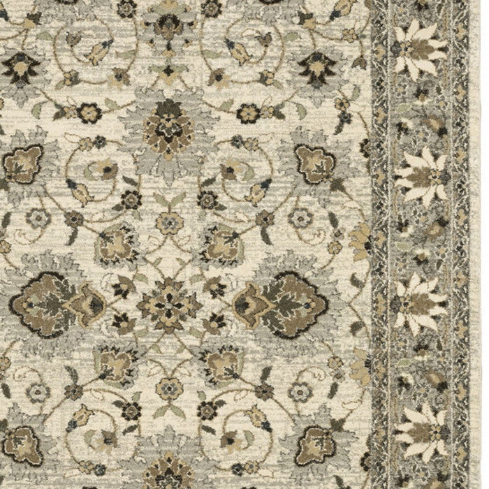 6' x 9' Oriental Power Loom Stain Resistant Area Rug - Beige Gray Brown And Charcoal