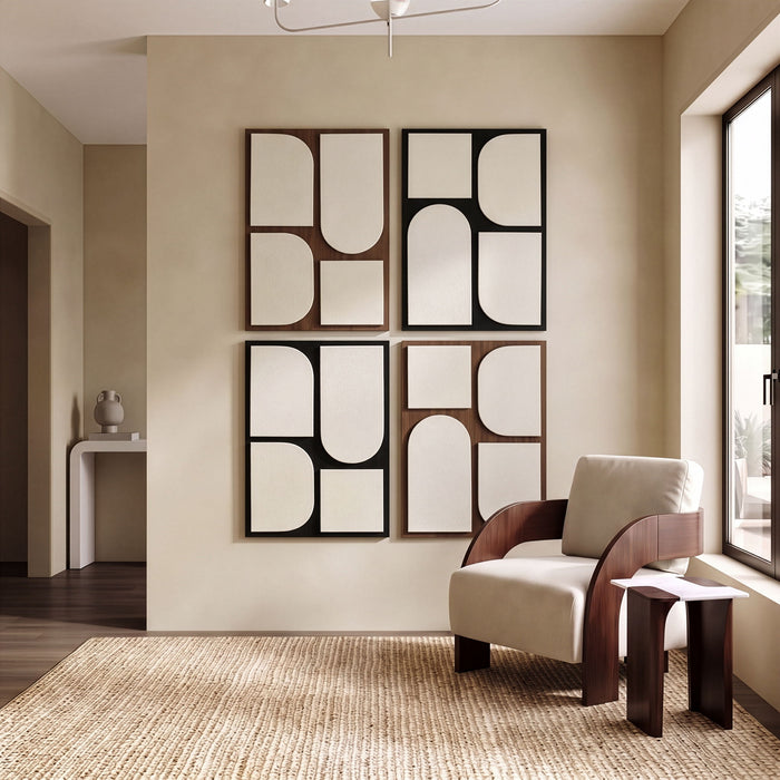 Meridian Furniture Icon mango wood wall art set with four black and natural pieces for modern wall decor.