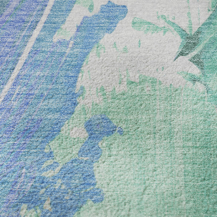 10' X 14' Abstract Washable Area Rug With UV Protection (705515) - Pale Aqua / Blue / Ivory