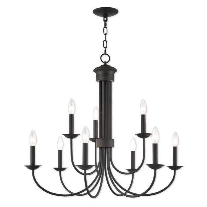 27" Nine Light Dimmable Chandelier With Shades - Bronze