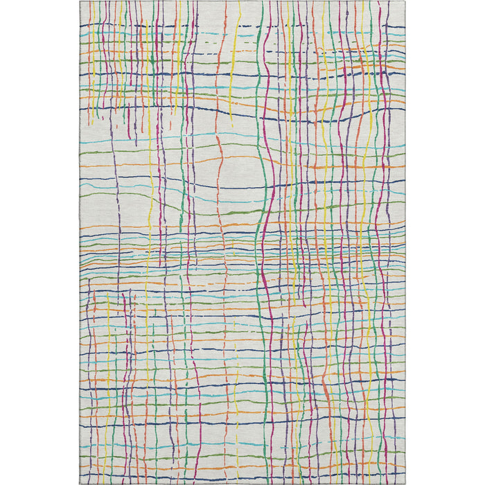 10' X 14' Striped Washable Area Rug With UV Protection (678610) - White / Yellow / Green / Pink