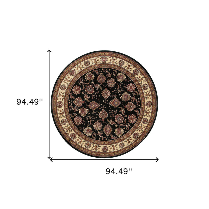 8' Oriental Round Rug - Brown And Ivory