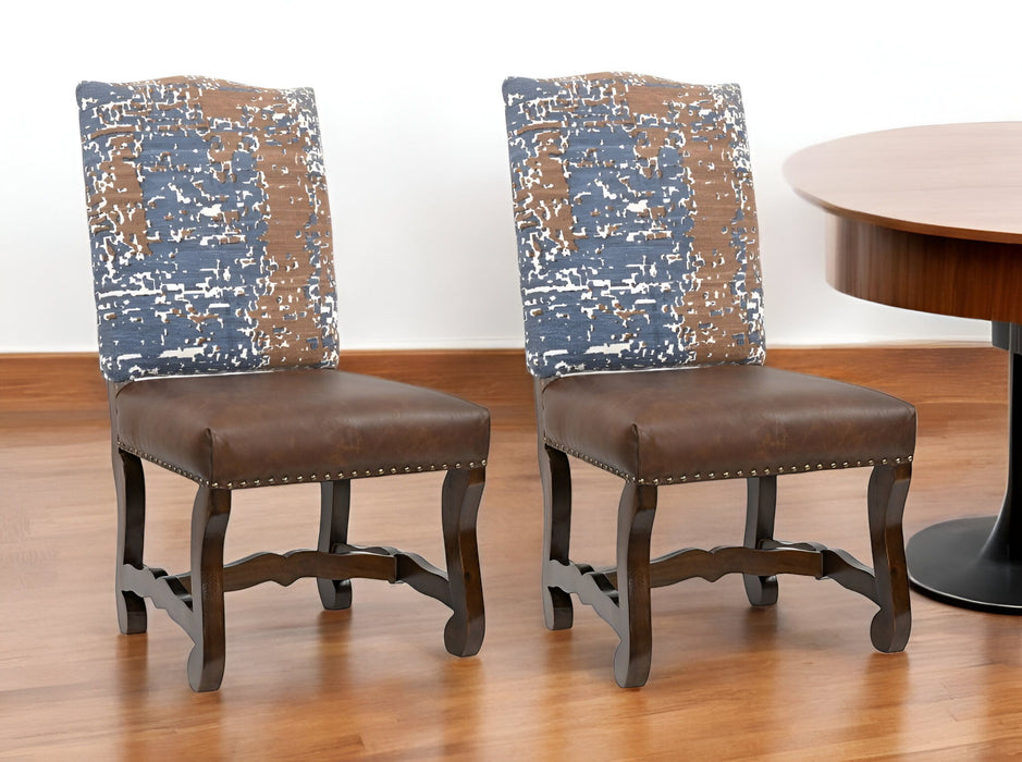 Solid Wood Upholstered Chenille Leather Dining Side Chairs (Set of 2) - Brown