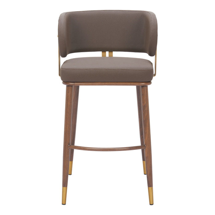 30" Modern Steel And Faux Leather Low Back Bar Height Bar Chair - Brown