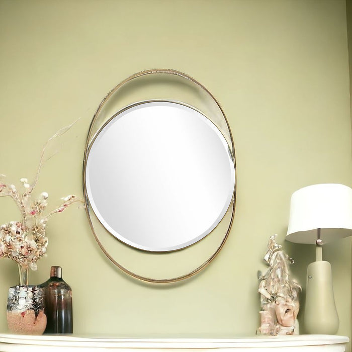 39" Oval Metal Framed Accent Mirror - Gold