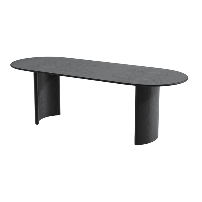 79" Solid Wood Mirrored Double Pedestal Base Oval Dining Room Table - Black