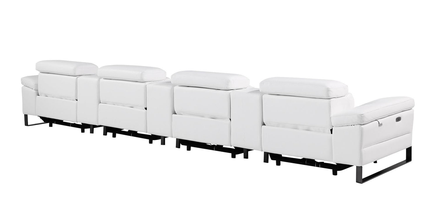 Top Grain Leather Reclining Metal USB Sofa (720352) - White