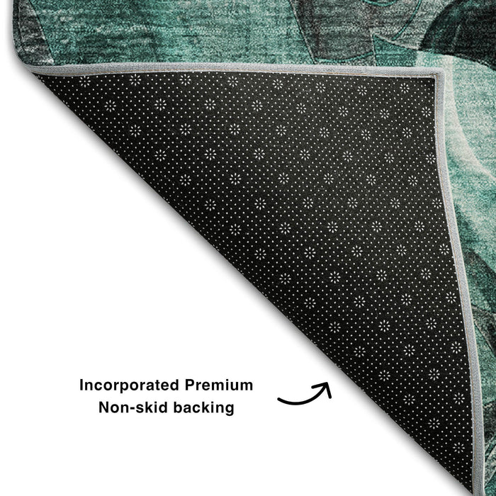 8' X 10' Abstract Distressed Washable Area Rug With UV Protection (649004) - Teal / Gray