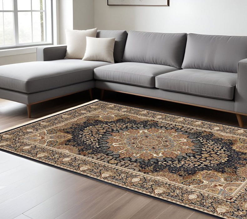 7' X 10' Medallion Area Rug With Fringe - Navy Blue
