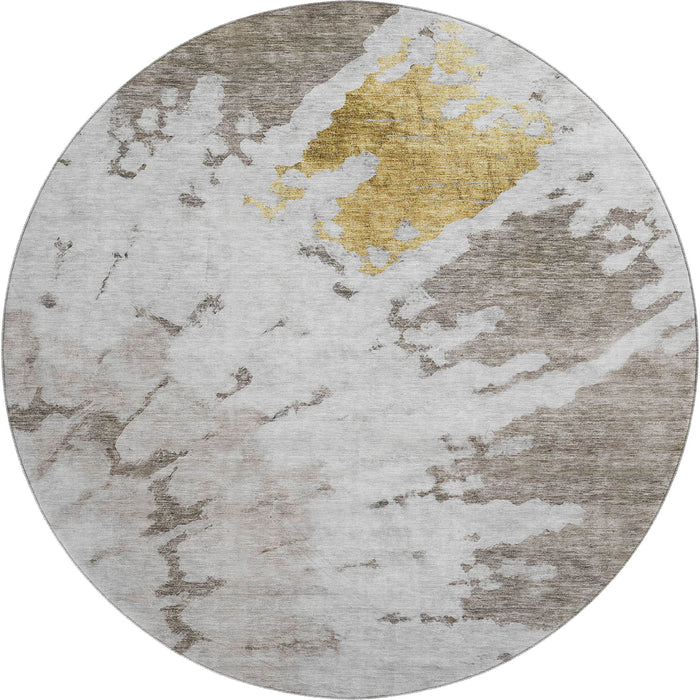 8' Abstract Washable Round Rug With UV Protection (651313) - Taupe / Gold / Ivory