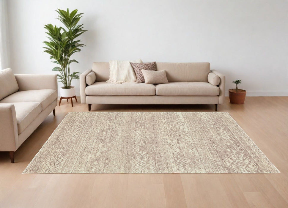 8' x 10' Wool Southwestern Hand Knotted Area Rug - Brown And Tan