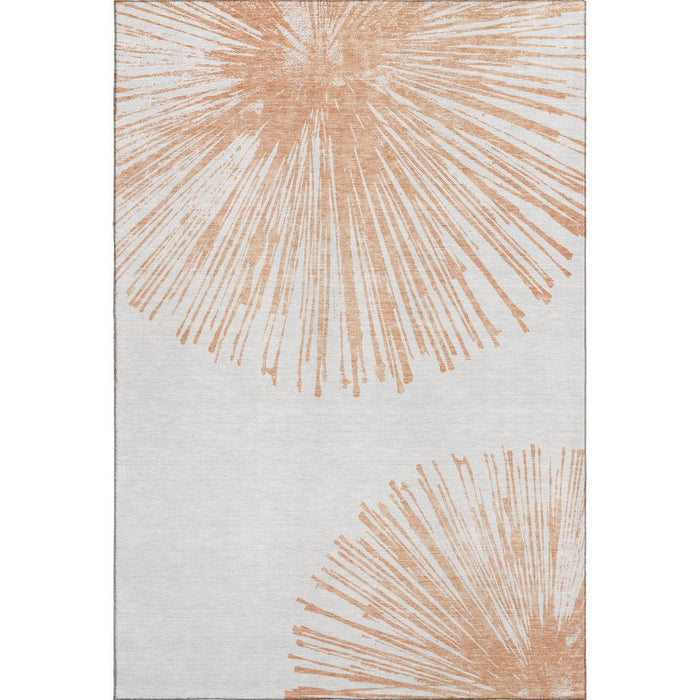 10' X 14' Abstract Washable Area Rug With UV Protection (653554) - Salmon / Ivory