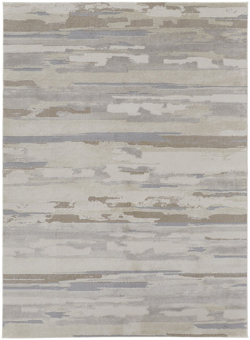 7' x 10' Abstract Power Loom Distressed Area Rug - Ivory And Gray