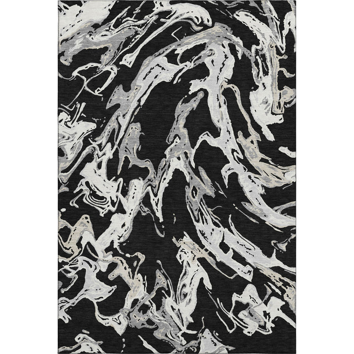 10' X 14' Abstract Washable Area Rug With UV Protection (681221) - Black / Ivory / Gray