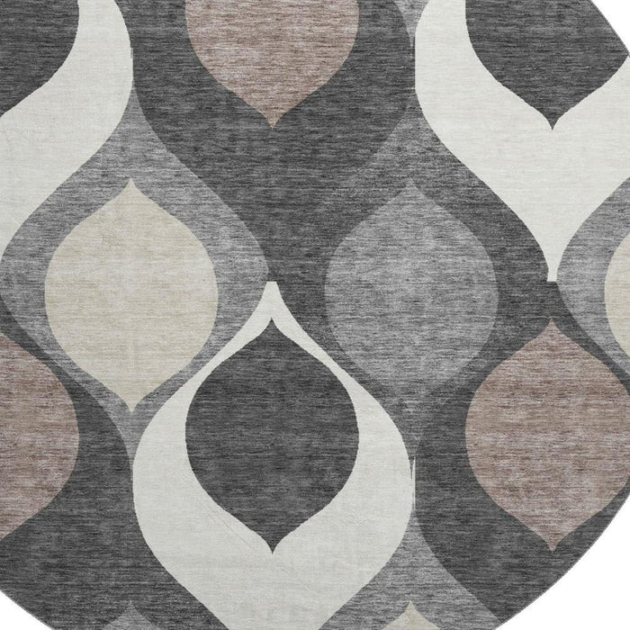 8' Ogee Washable Round Rug With UV Protection - Gray