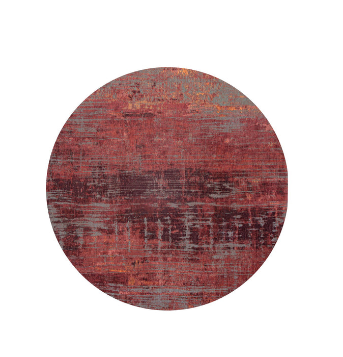 5' Round Abstract Non Skid Area Rug - Red And Gray