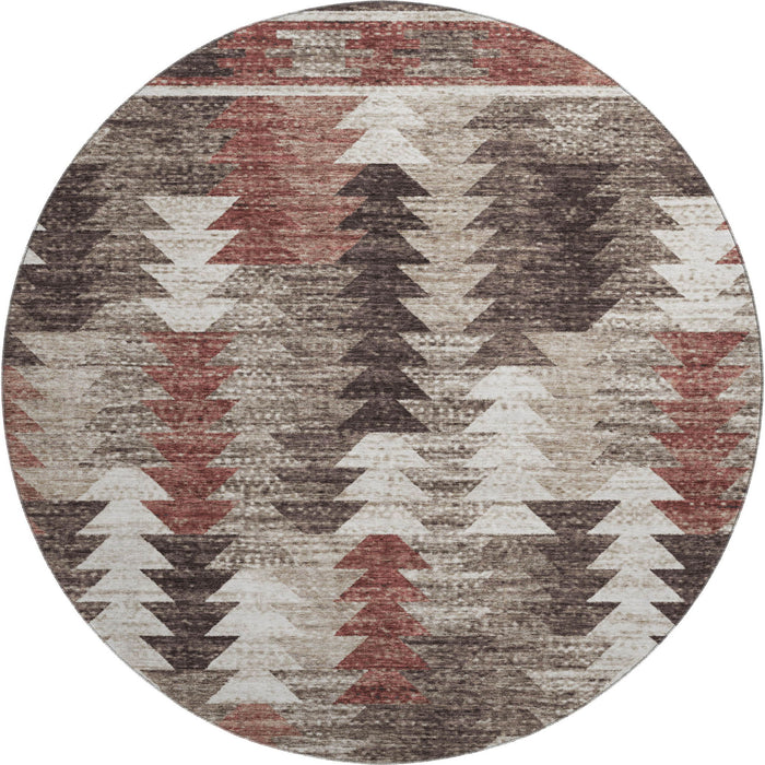8' Southwestern Washable Round Rug With UV Protection - Chocolate