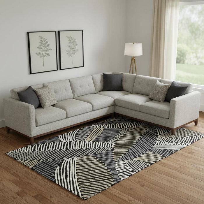10' X 14' Floral Washable Area Rug With UV Protection (671870) - Black / Ivory / Gray