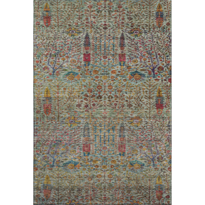 10' X 14' Floral Vines Washable Area Rug With UV Protection (716611) - Green / Red