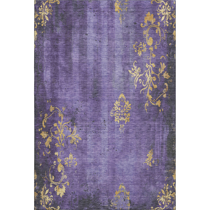 10' X 14' Floral Washable Area Rug With UV Protection (701425) - Purple / Gold