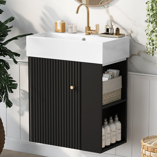 Giga modern floating bathroom vanity with ceramic basin, ideal for small bathrooms, sleek design and compact storage.