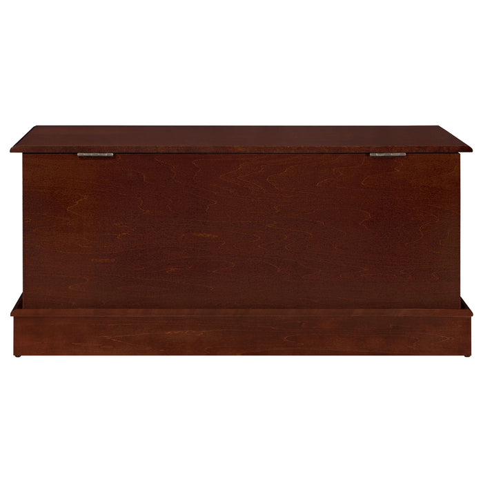 CoasterEssence Paula cedar chest in warm brown finish, featuring a rectangular storage design