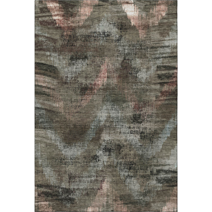 8' X 10' Abstract Washable Area Rug Polyester With UV Protection - Brown / Gray