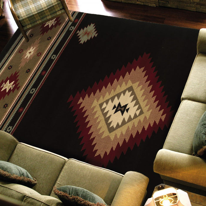 10' x 13' Southwestern Power Loom Stain Resistant Area Rug - Black And Green