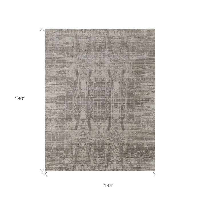 12' X 15' Abstract Hand Woven Distressed Area Rug - Gray And Ivory
