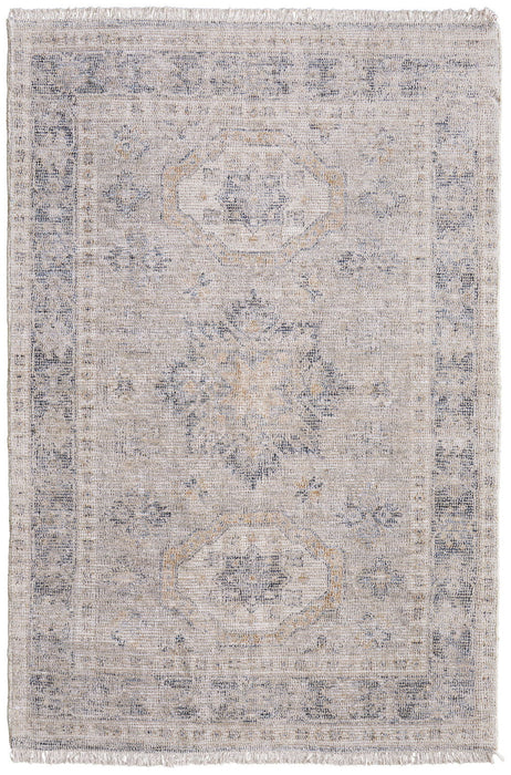 9' X 12' Oriental Hand Woven Distressed Area Rug With Fringe - Tan And Gray
