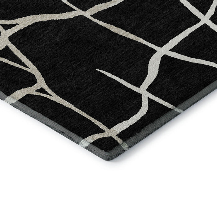 10' X 14' Abstract Geometric Washable Area Rug With UV Protection (682259) - Black / Ivory