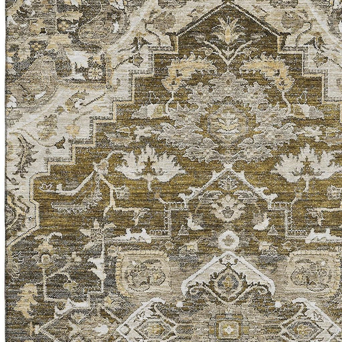 9' X 12' Floral Medallion Washable Area Rug With UV Protection - Brown