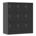 Black Giga 9-door employee storage locker with card slot, ideal for office, gym, school, or home use, featuring secure lock mechanisms.